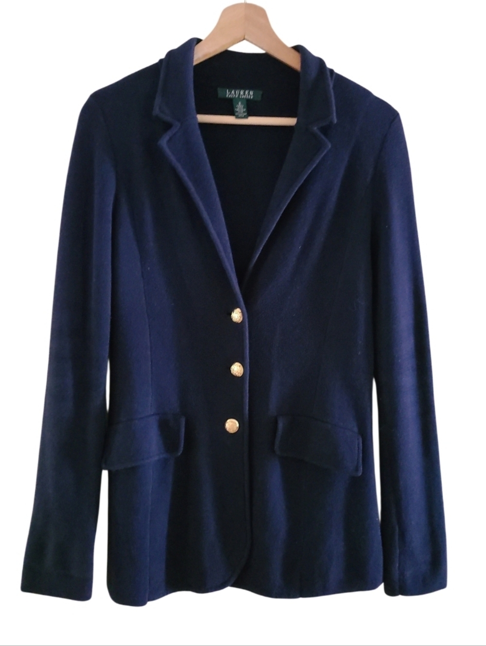 Vintage Lauren Ralph Lauren Navy Tailored 100% Cotton Blazer with Gold Buttons